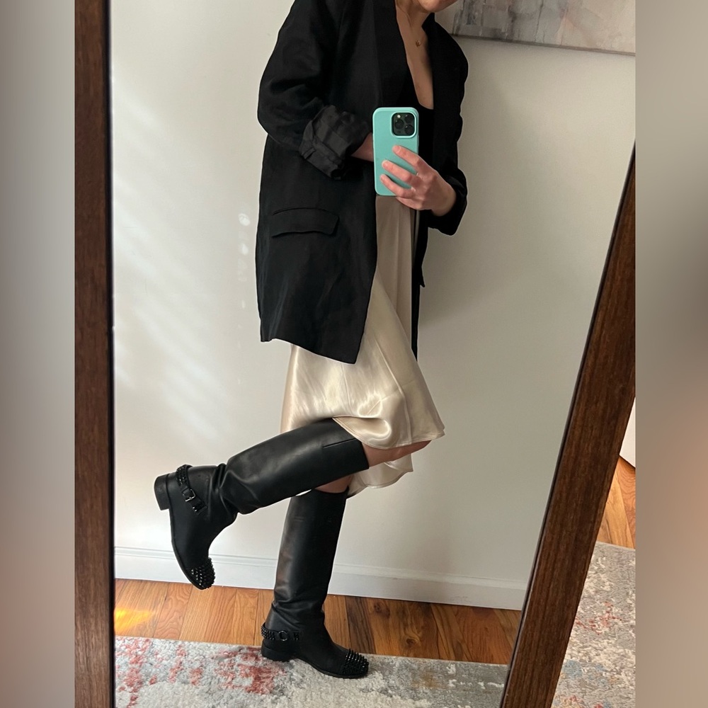 Christian Louboutin Black Leather Studded Egoutina Knee High Boots Size 7.5